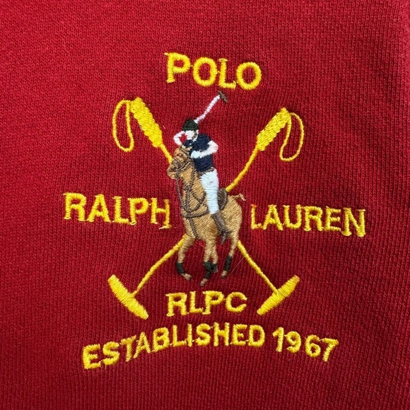 Vintage 90s Polo by Ralph Lauren Hoodie Sweatshirt Horse Red Boys Small 8/10 - Picture 3 of 4